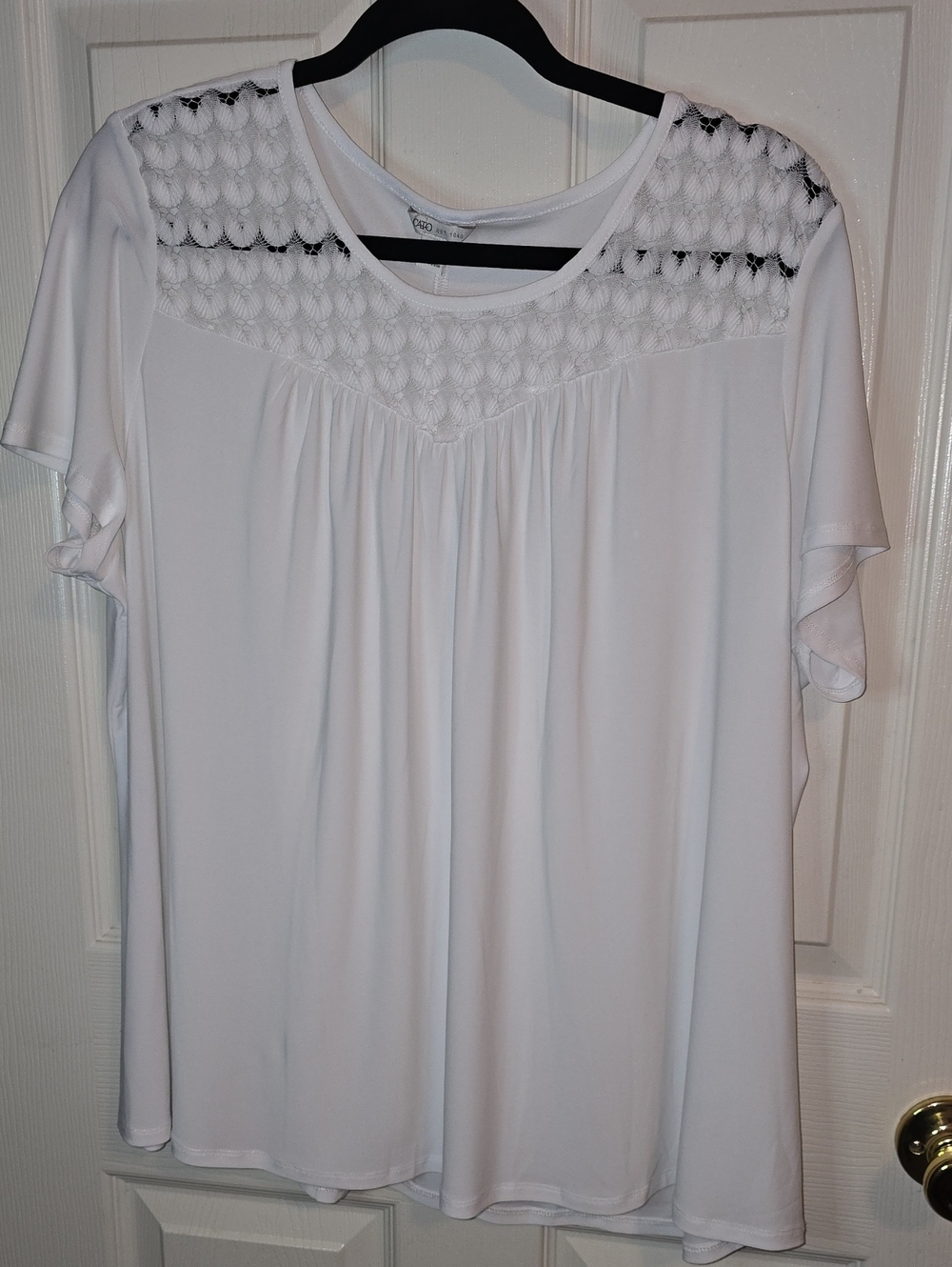 Cato White Short Sleeve Blouse with Lace Yoke